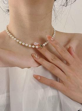 绿色锆石珍珠项链高级感轻奢小众设计锁骨链精致甜美百搭新款颈链