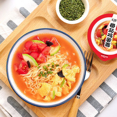 和厨番茄鸡蛋面6杯装方便速食免煮即食非油炸方便面杯面泡面整箱 - 图1