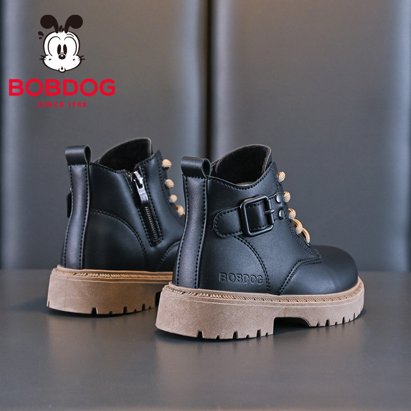 巴布豆童鞋官方旗舰店正品女童秋冬短靴女宝女孩洋气男儿童马丁靴 - 图0