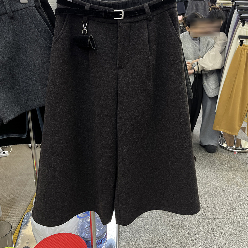 法式气质高腰毛呢八分阔腿裤女冬季配腰带加厚加绒宽松直筒休闲裤,淘宝优惠券,粉丝福利购,淘宝优惠卷