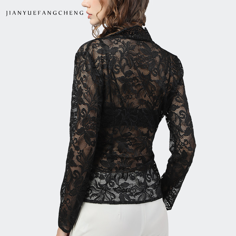 欧洲站收腰洋气设计感蕾丝衫女小衫 简约方程女装蕾丝衫/雪纺衫