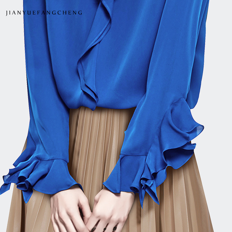 欧货2022春装宽松法式洋气长袖衬衫 简约方程女装蕾丝衫/雪纺衫