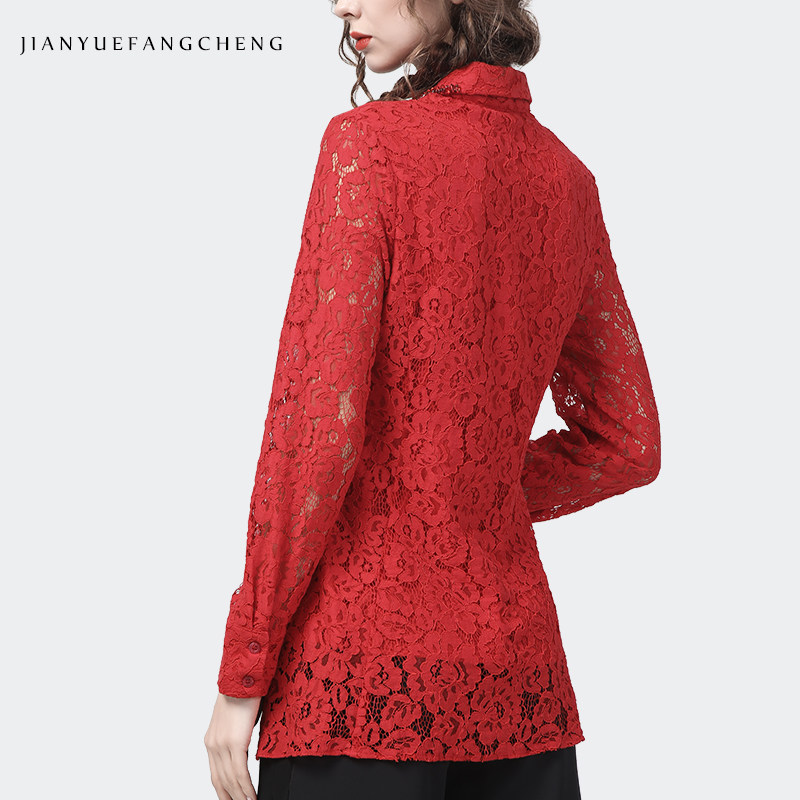 本命年红色喜庆2022春装蕾丝衫衬衫 简约方程女装蕾丝衫/雪纺衫