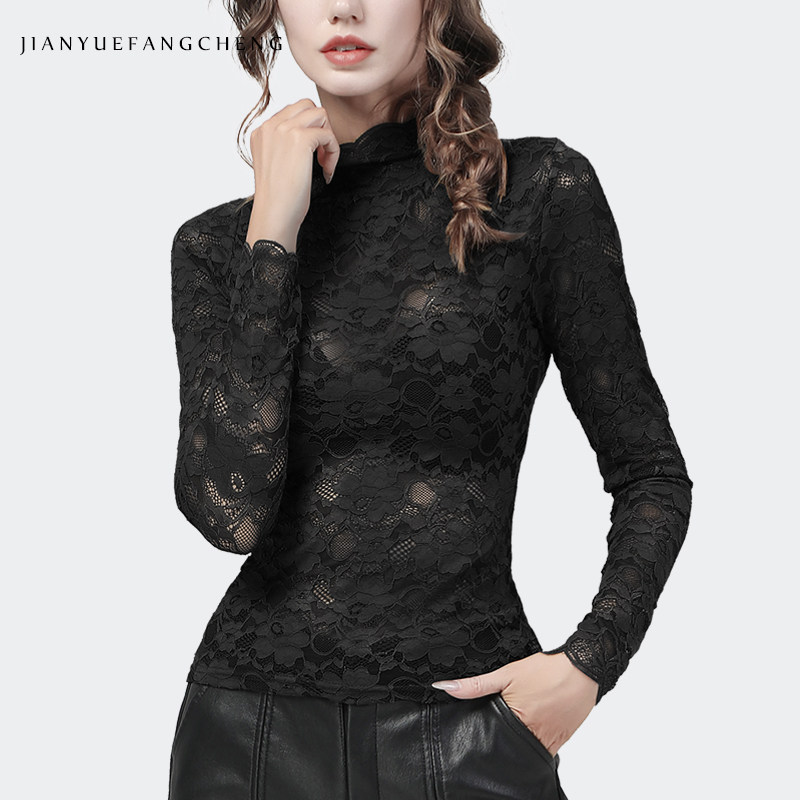 设计感洋气镂空女秋2021新款打底衫 简约方程女装蕾丝衫/雪纺衫