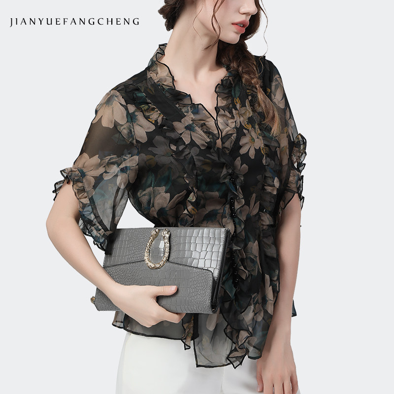 欧洲站遮肚子显瘦碎花小衫女雪纺衫 简约方程女装蕾丝衫/雪纺衫