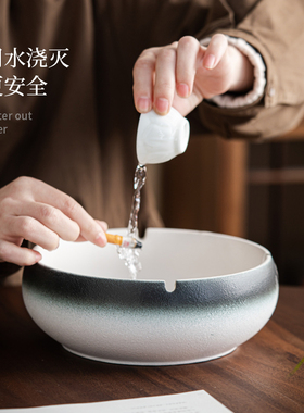橘子烟灰缸带盖创意车载家用陶瓷烟缸摆件烟盅防飞灰大号上班解压