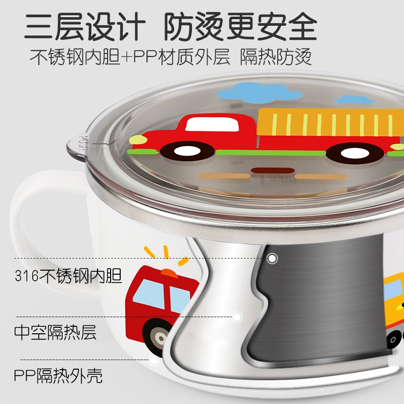 韩国小学生汤碗316不锈钢儿童碗宝宝餐具带手柄吃饭碗防摔辅食碗 - 图1