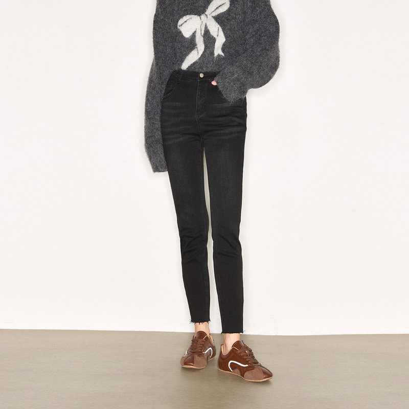 Jamor加墨时尚高腰牛仔裤2025冬新款磨破做旧小脚裤显瘦抓绒女,淘宝优惠券,粉丝福利购,淘宝优惠卷