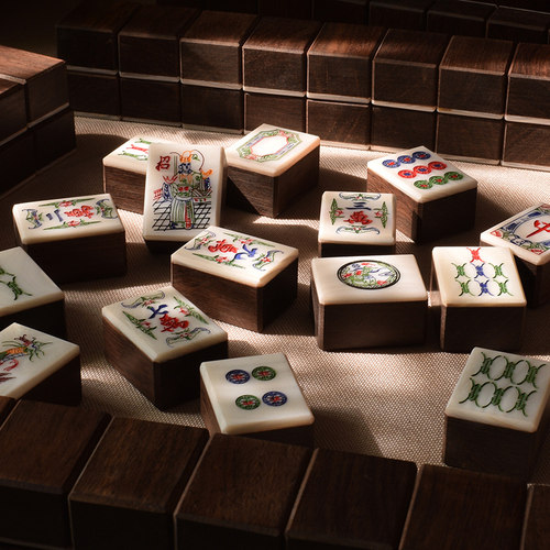 御圣复古宫廷麻将黑紫檀木镶嵌贝壳麻将家用款实木家用手搓麻 - 图2