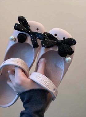 粉芭蕾赫本风鞋花适配crocs卡扣