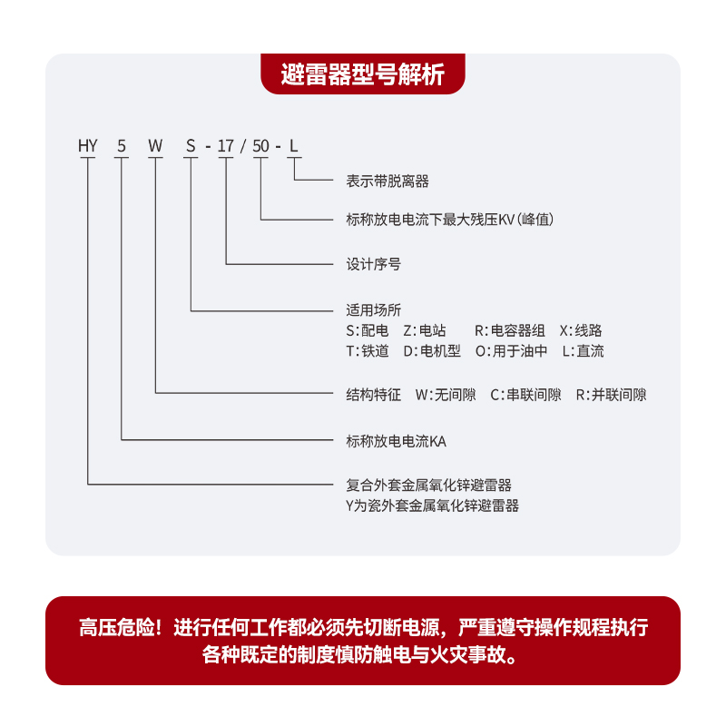 西大电力10KV氧化锌避雷器HY5WS-17/50L高压带脱离器支架接地线 - 图2