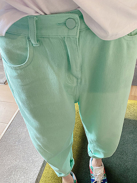 High waist candy color pants fat mm loose harem pants