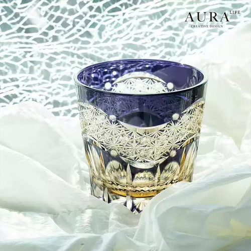 AURA'S紫曙光江户切子手工雕刻水晶玻璃杯日式高档威士忌酒杯 - 图1