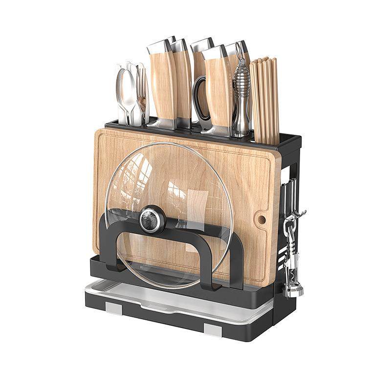 黑色系厨房刀架置物架家用多功能刀具筷子笼架台面砧板刀筷收纳架,淘宝优惠券,粉丝福利购,淘宝优惠卷