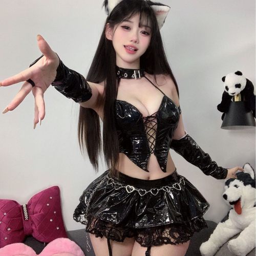 瑰云性感制服纯欲漆皮镂空绑带PU皮二次元小恶魔cos制服诱惑qqny - 图2