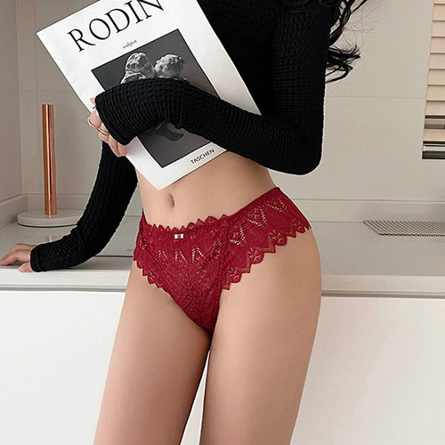 大码蕾丝交叉火辣丁字裤女运动无痕高弹镂空透气T裤胖mm - 图2