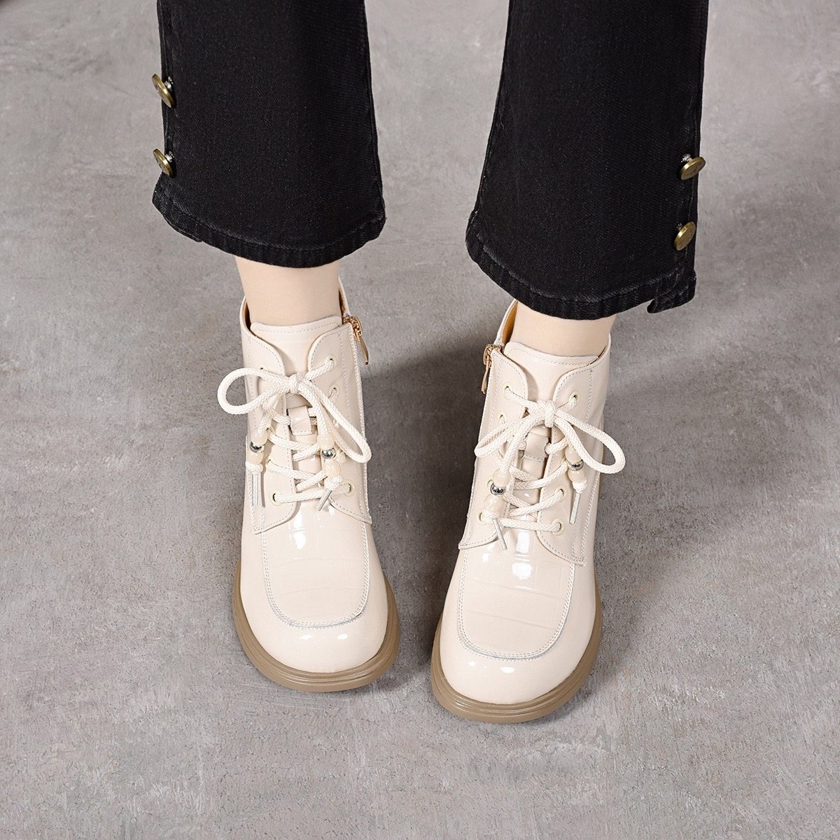 漆皮短靴真皮粗跟时尚裸靴秋冬季加绒英伦风亮皮靴子软底百搭皮靴,淘宝优惠券,粉丝福利购,淘宝优惠卷