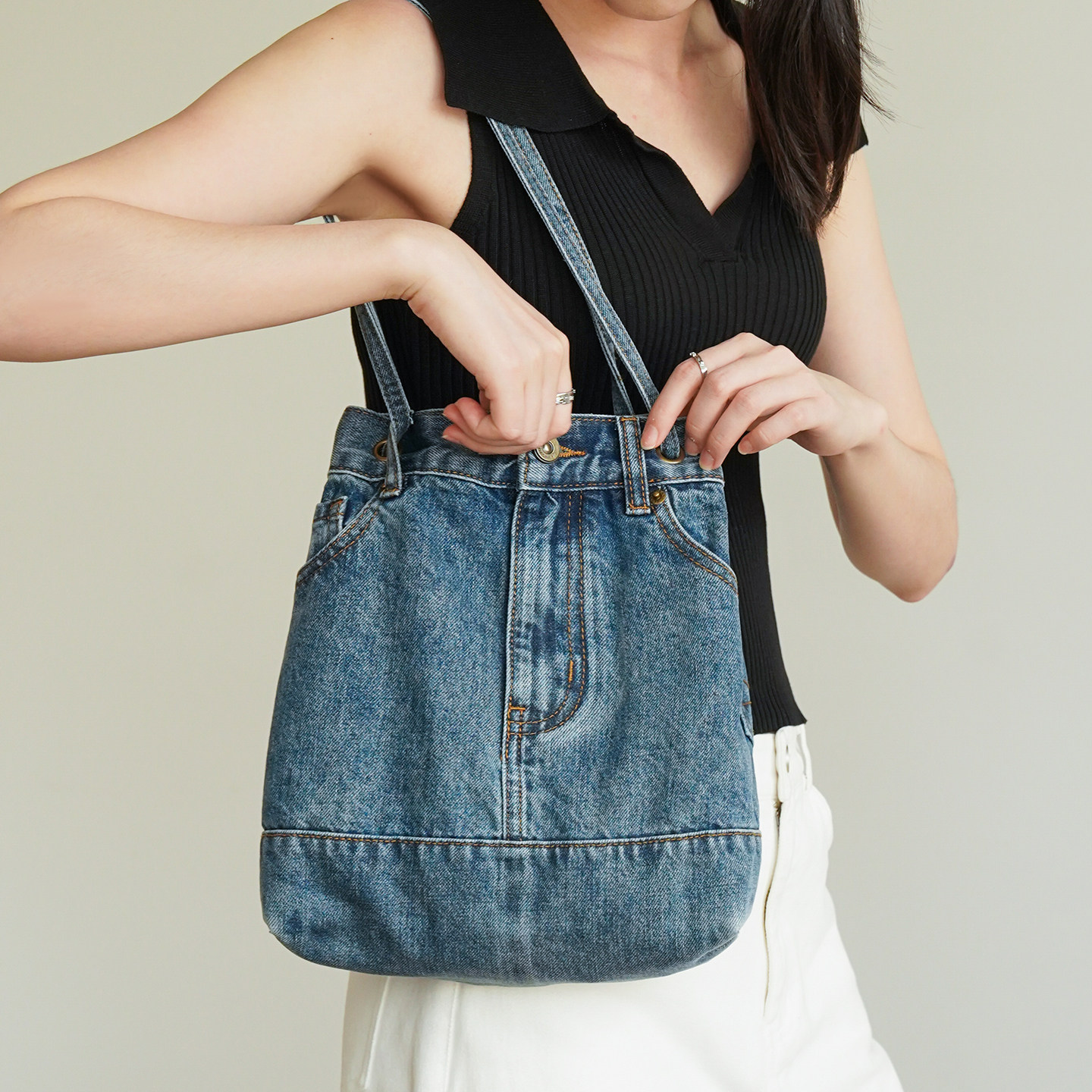 WAN·复古水洗牛仔包单肩帆布包包小众设计感大容量通勤托特原创,淘宝优惠券,粉丝福利购,淘宝优惠卷