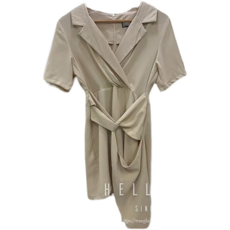 现货韩国东大门夏季女2025新款韩范拧褶纯欲拼接修身短袖连衣裙bo - 图3