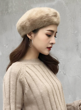 帽子女秋冬兔毛贝雷帽南瓜帽貂绒