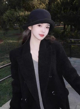 法式复古羊毛蝴蝶结礼帽秋冬高级感卷边帽子女气质优雅名媛风盆帽