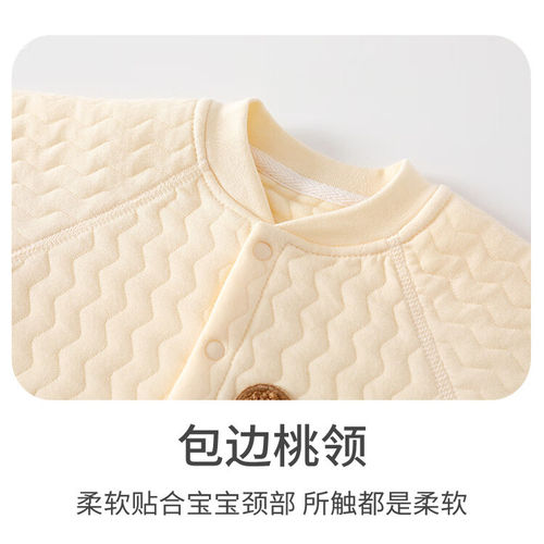 婴儿夹棉上衣秋冬保暖开衫纯棉a类男女宝宝衣服婴幼儿外套棉衣服 - 图0