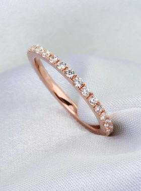 排钻纯银镀铂金百搭叠戴尾戒