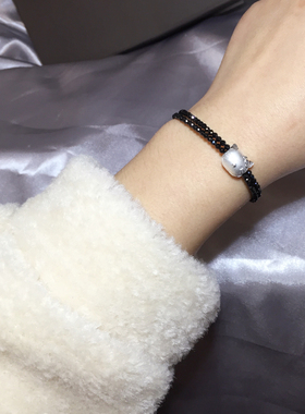 天然925银kitty猫双层多圈尖晶石