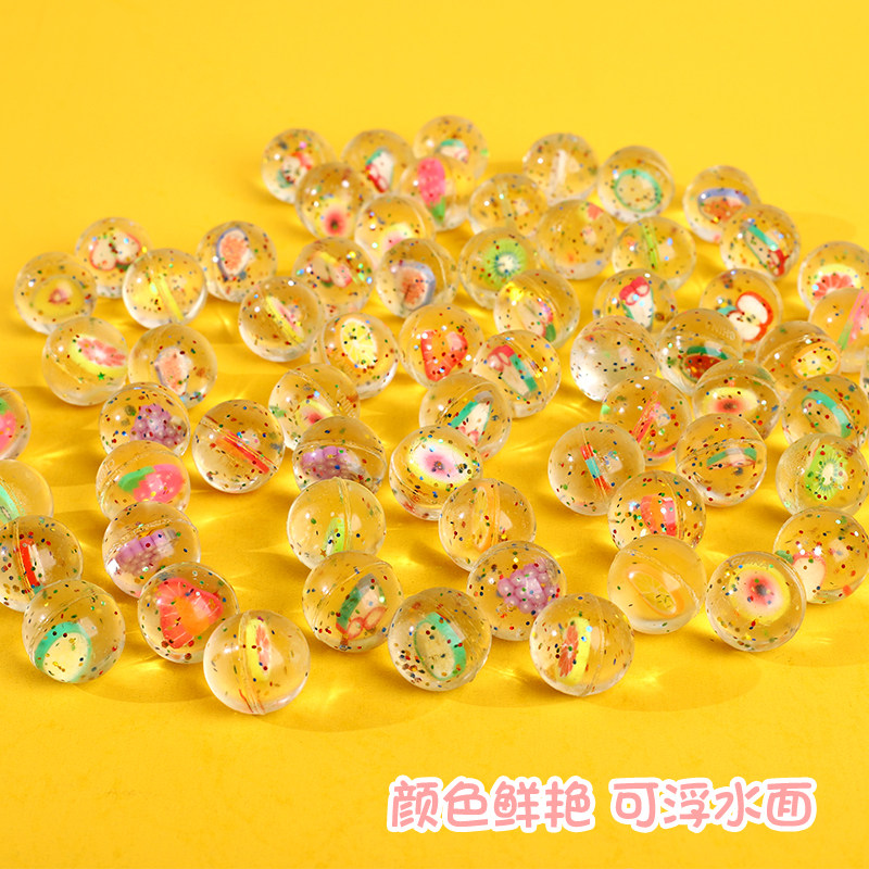 新款实心弹力球蔬菜水果纸卡球高透明高弹力可浮水透明跳跳球