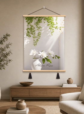 原木风新中式绿植花卉挂画客厅卧室茶室墙面装饰壁画简约家居软饰