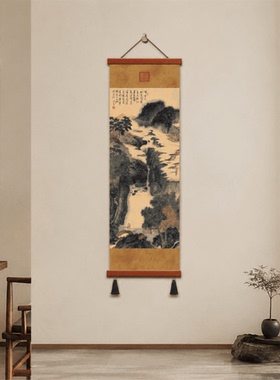 新中式轻奢古典山水画装饰挂画客厅玄关茶室书房背景墙竖版壁画
