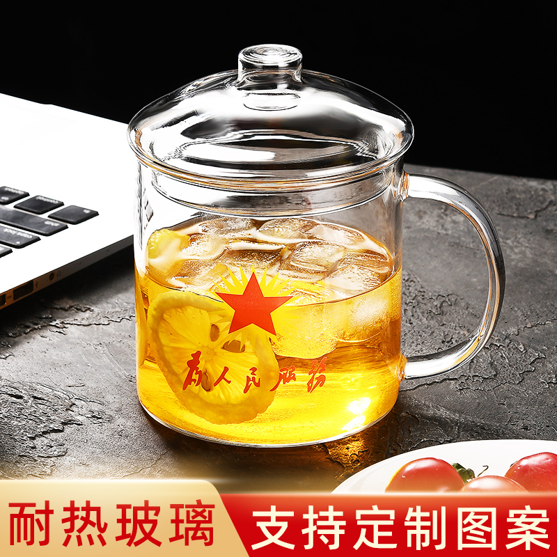 仿搪瓷怀旧杯马克杯带盖大容量玻璃水杯老式杯子茶缸子老干部茶杯-图3