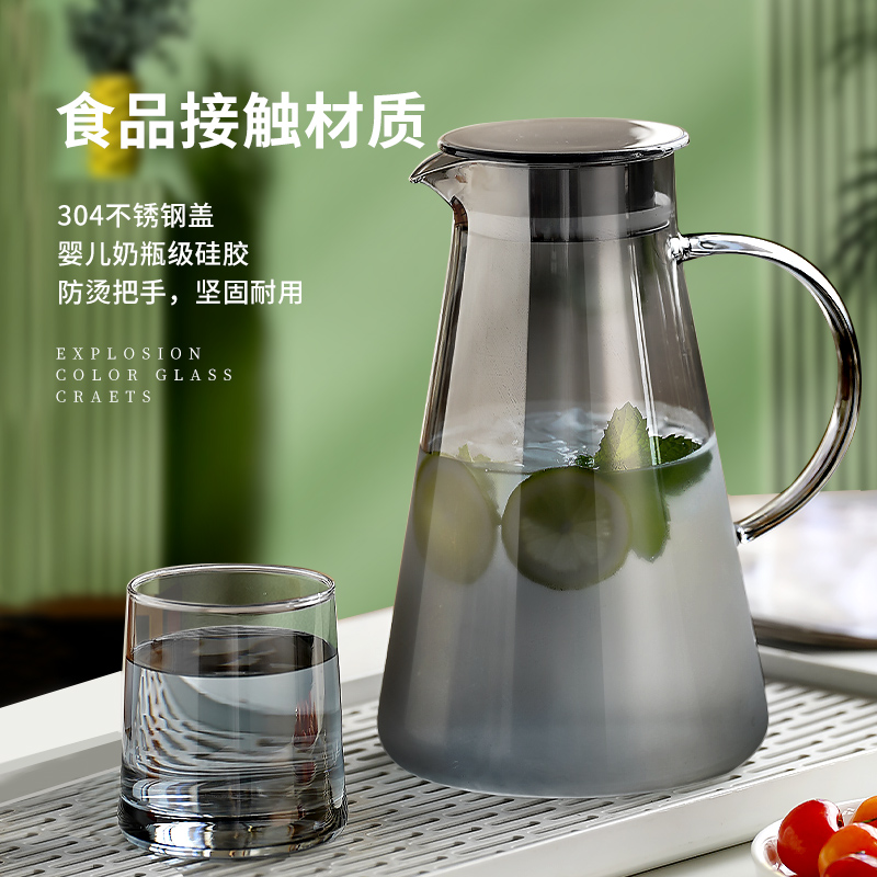 冷水壶玻璃耐高温凉水杯果茶壶冰水壶凉茶壶套装大容量家用凉水壶 - 图1