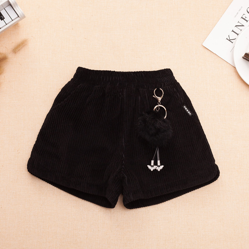 女童加绒灯芯绒短裤2022冬季新款韩版童装裤子中大童百搭阔腿热裤
