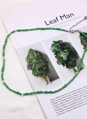 周雨彤同款绿色串珠项链女锁骨链