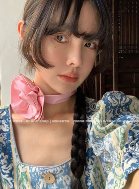 MONA玫瑰花飘带颈花项链腰带发带