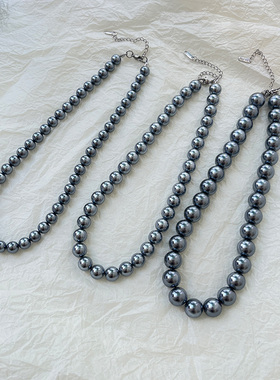 倪妮同款正圆强光灰色珍珠项链