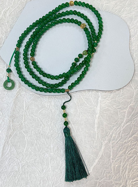 区区欧阳绿色串珠流苏项链长款