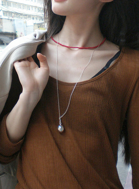 多巴胺红色串珠项链夏锁骨链颈链