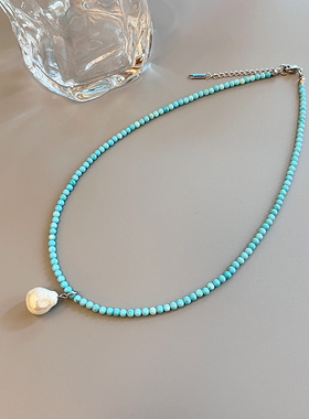 网红绿松石串珠珍珠项链女甜酷风