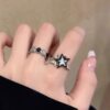 Cat's Eye Pentagram Zircon Open Ring Women's Fashion Personalized Index Finger Ring Niche Design Light Luxury High-end Ring