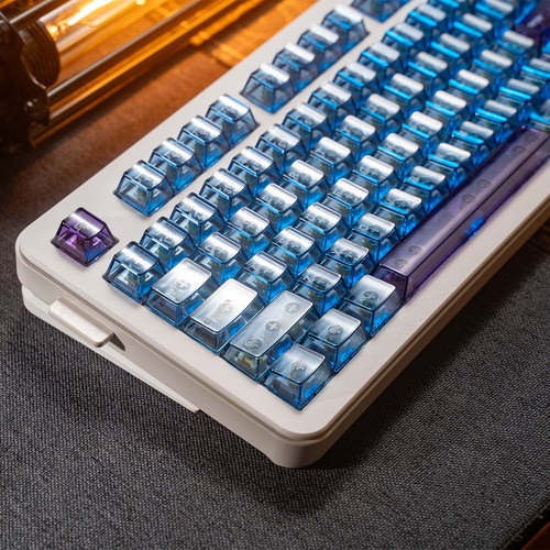 钻石蓝透光键帽PC材质移印156键原厂高度适配ATK等无线机械键盘 - 图0
