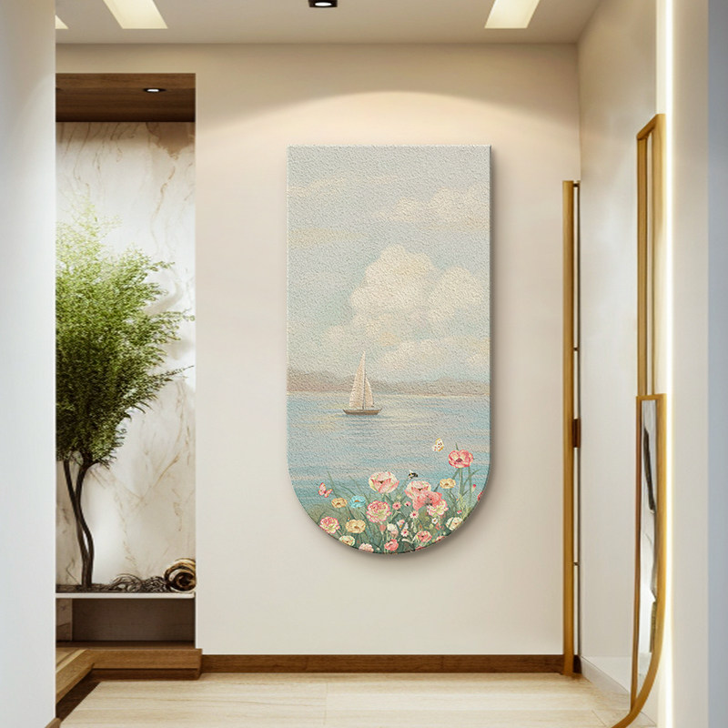 北欧玄关装饰画一帆风顺过道走廊灯画日出风景挂画高级感砂岩壁画,淘宝优惠券,粉丝福利购,淘宝优惠卷