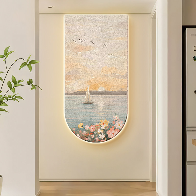 北欧玄关装饰画一帆风顺过道走廊灯画日出风景挂画高级感砂岩壁画,淘宝优惠券,粉丝福利购,淘宝优惠卷