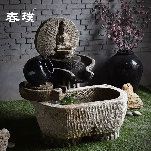 Lao Shi Shi Grinting Stone Groove Будда статуя комбинация текущей воды дзен -сырая вода Комбинация Будда Гуанпу Фотографии пейзажа чайных ландшафтов.