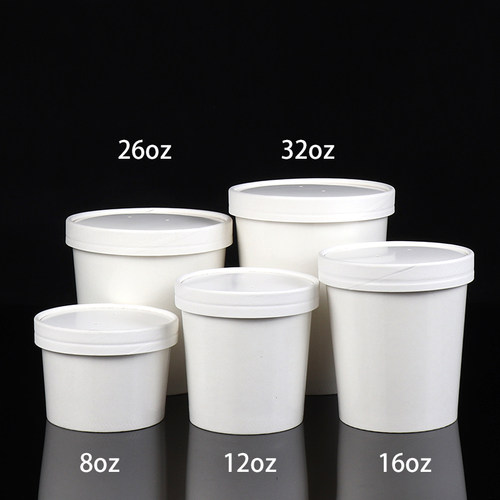 白色加厚牛皮纸汤桶一次性汤杯外卖圆形汤碗带盖糖水甜品杯500ml - 图1