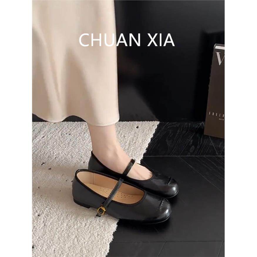 羊皮版！黑色简约圆头单鞋女英伦风平底小皮鞋真皮一字扣玛丽珍鞋,淘宝优惠券,粉丝福利购,淘宝优惠卷
