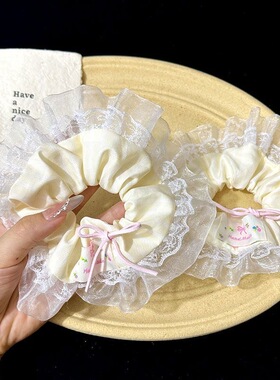 夏季蕾丝花边蓝色大肠发圈韩系简约高颜值少女风马尾发绳发饰