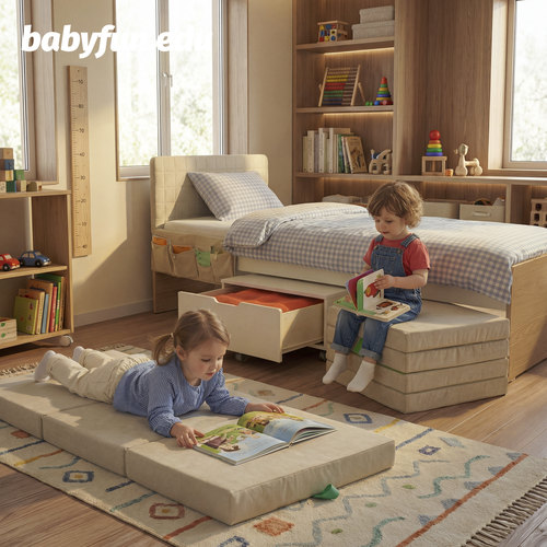 BABYFUN绒面折叠海绵垫防摔幼儿家用儿童彩虹游戏垫撞色软装坐垫 - 图1