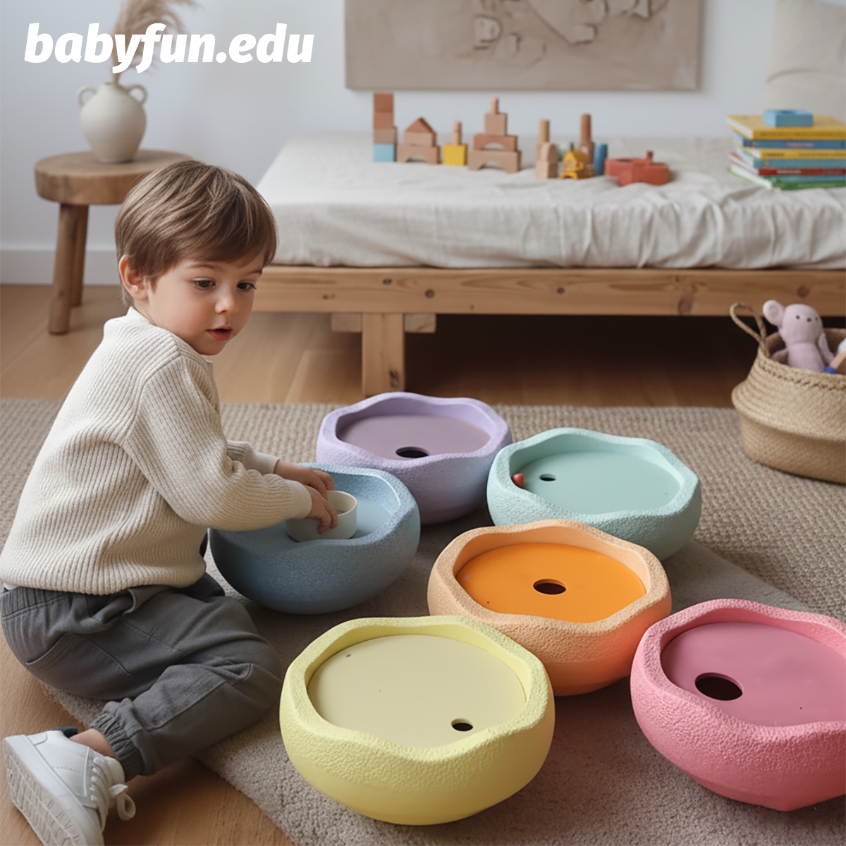 BABYFUN过河石平衡感触板圆板积木儿童早教彩虹板幼儿园早教玩具 - 图0